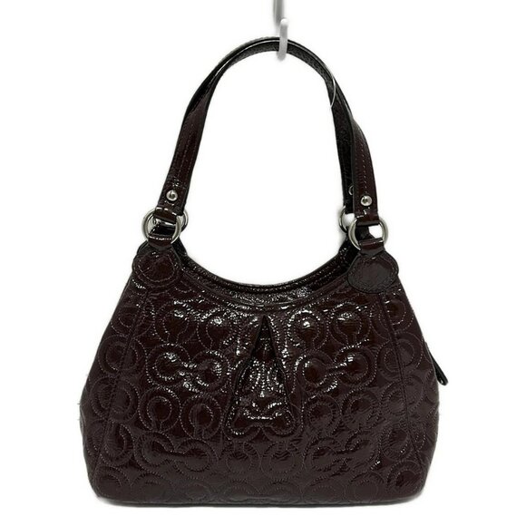 Auth COACH Gramercy Embossed Pouch 42966 Dark Brown Patent Leather - Handbag - Picture 3 of 9